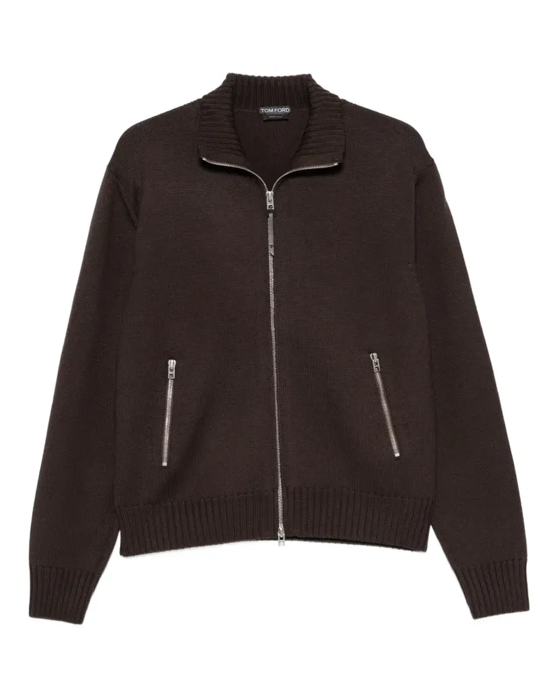 Tom Ford leather-elbow patch zip-fastening cardigan - Braun Braun