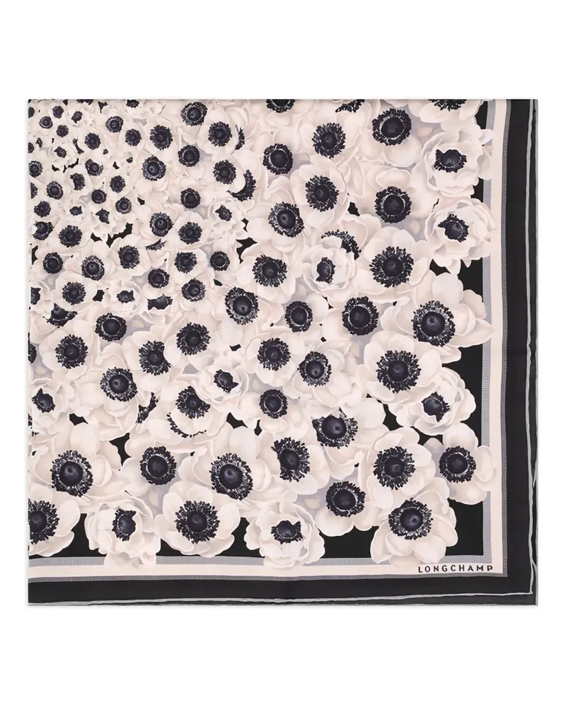 Longchamp Seidenschal mit Anemonen-Blumen - Nude Nude