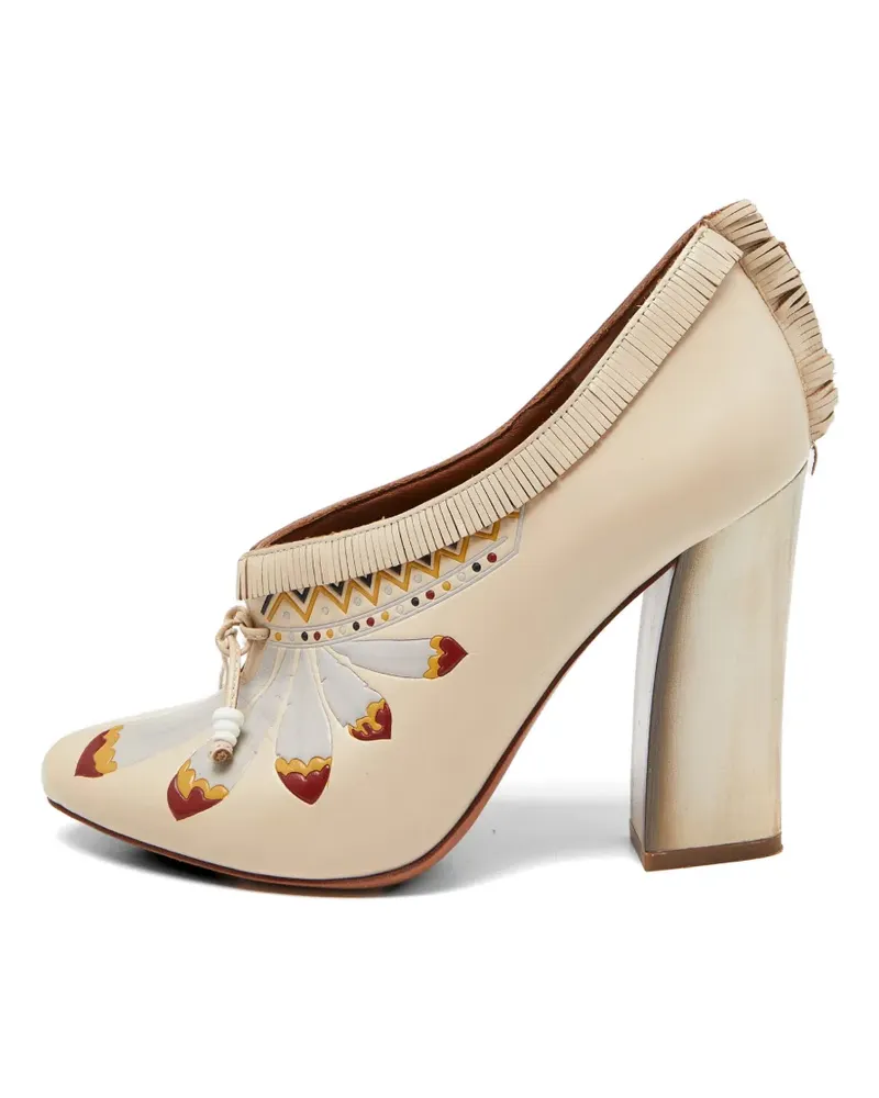 Tory Burch fringed printed ankle pumps - Nude Nude