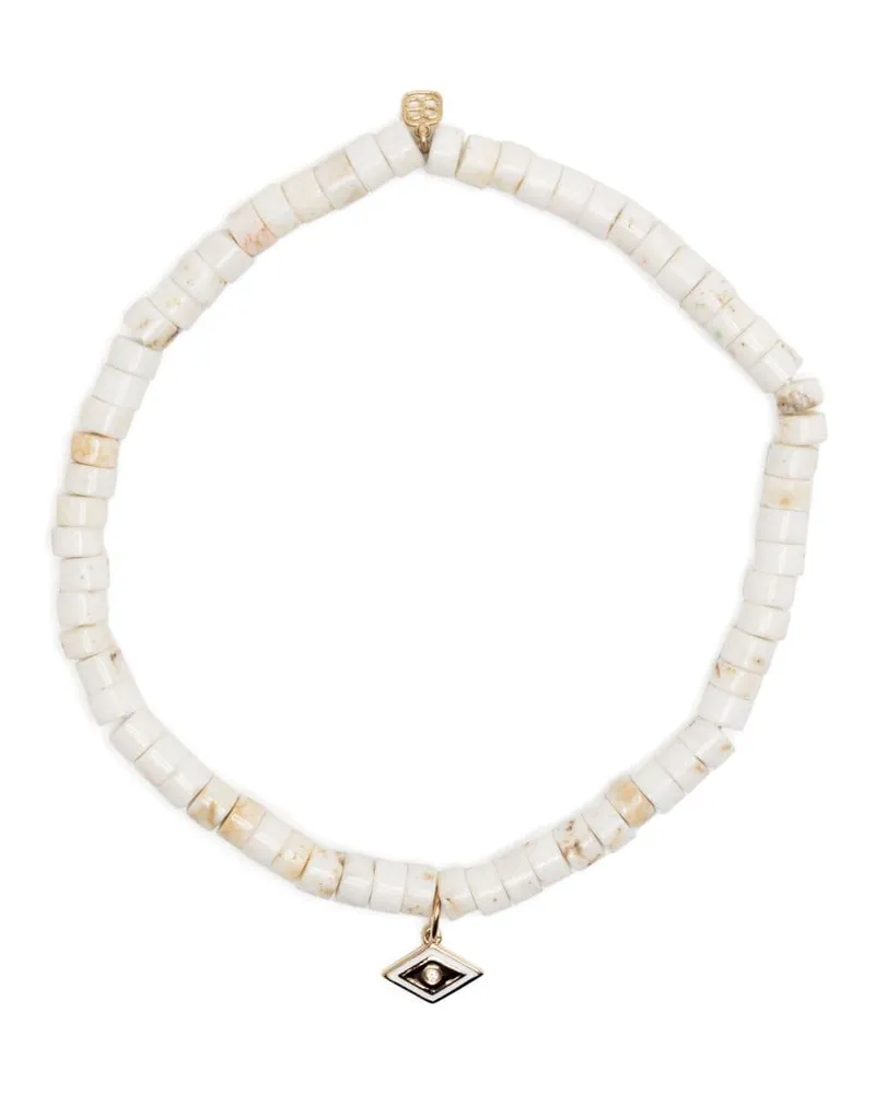 Sydney Evan Perlenarmband mit 14kt Evil Eye-Gelbgolddetail - Weiß Weiß