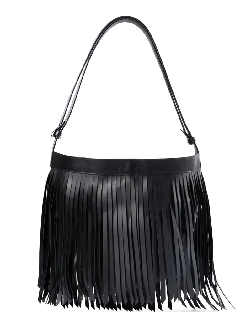 Ann Demeulemeester Kleine Arsa Schultertasche mit Fransen - Schwarz Schwarz