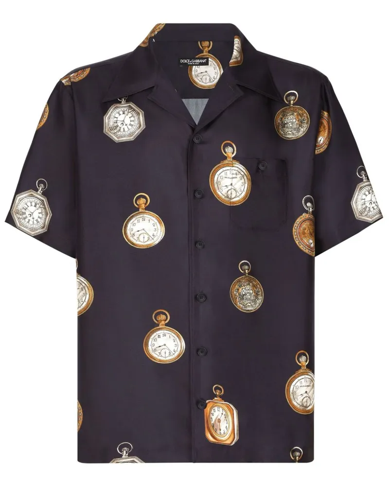 Dolce & Gabbana Seidenhemd mit Uhrenmotiv - Blau Blau