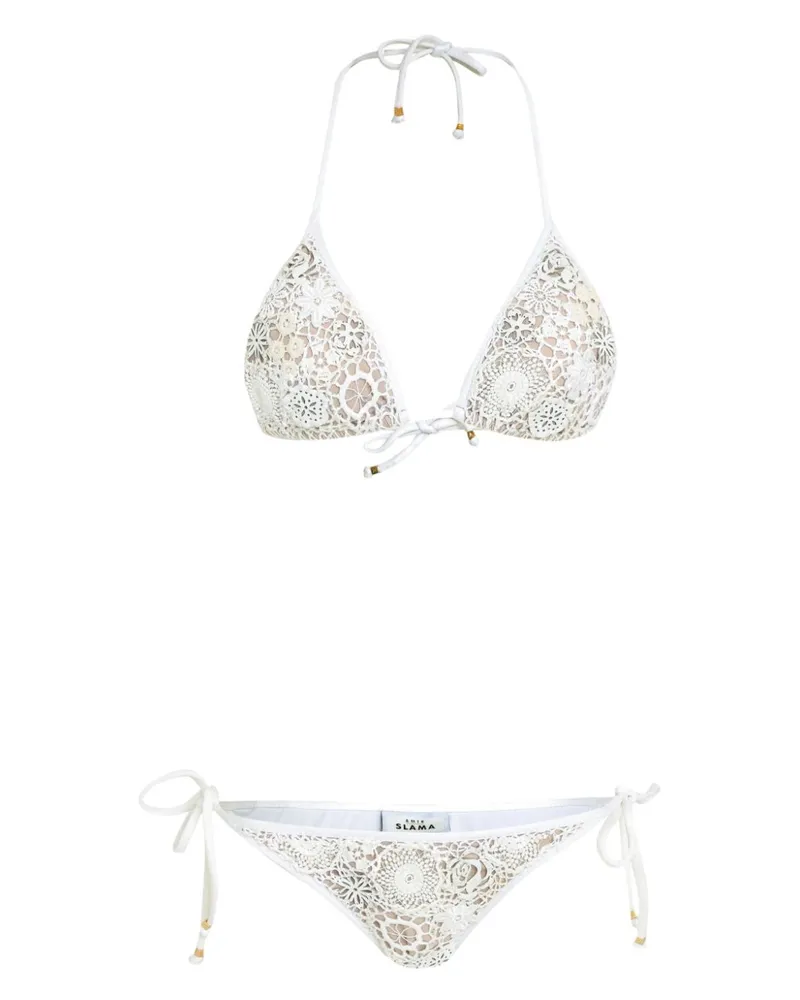 Amir Slama Bikini mit floraler Stickerei - Weiß Weiß