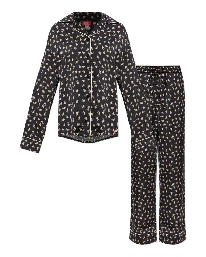 Diesel Set-Maggie-D-Core Pyjama mit Blumen-Print - Schwarz Schwarz