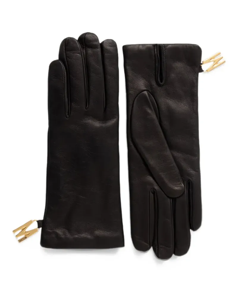 Moschino logo-plaque leather gloves - Schwarz Schwarz