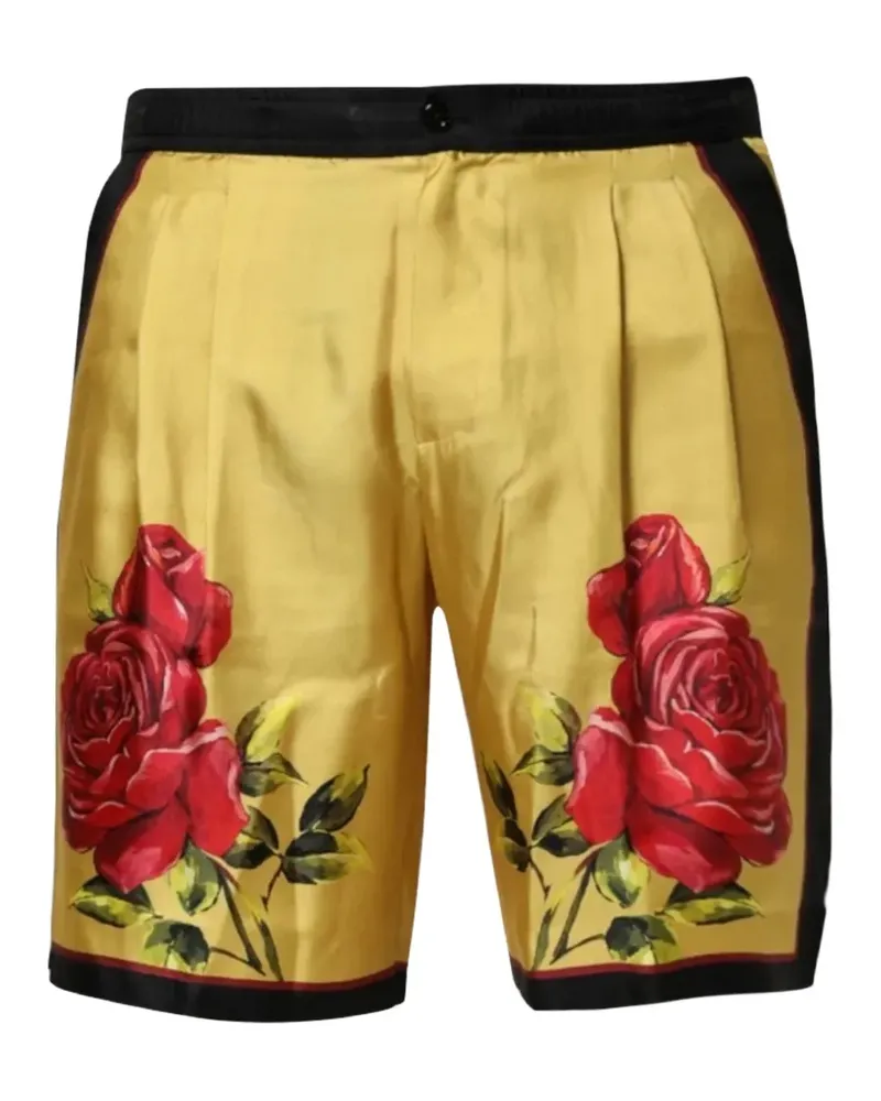 Dolce & Gabbana Bundfaltenshorts mit Rosen-Print - Gelb Gelb