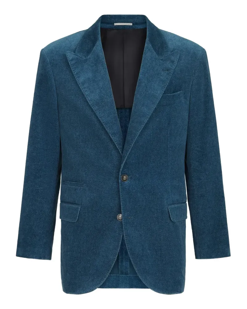 Brunello Cucinelli denim-effect cotton velvet Tailor blazer with peak lapels - Blau Blau