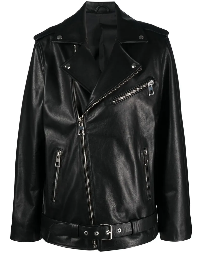 Manokhi Klassische Bikerjacke - Schwarz Schwarz