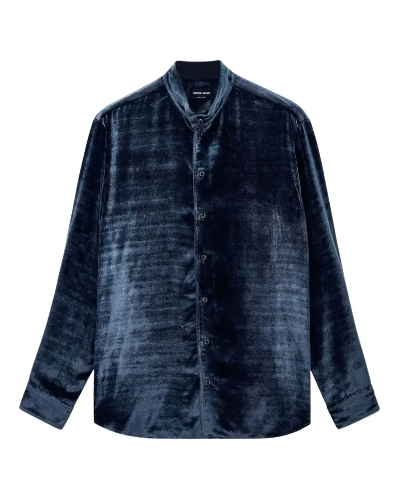 Giorgio Armani Samthemd mit Mandarinkragen - Blau Blau