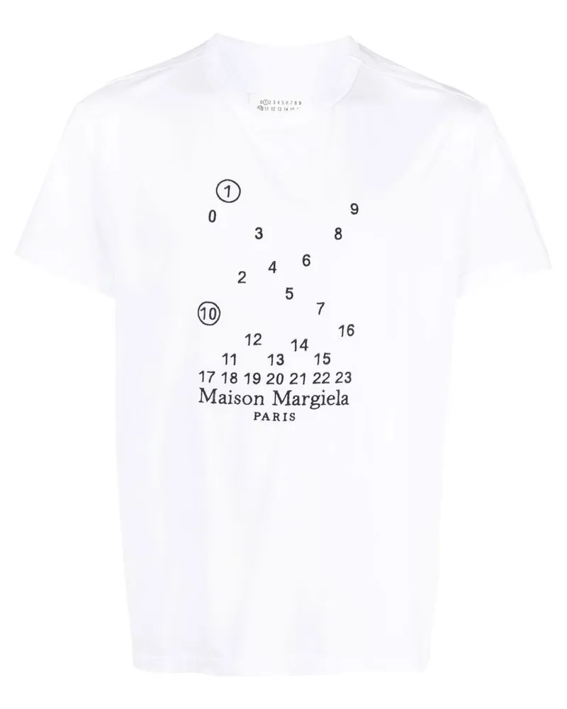 Maison Margiela Numeric T-Shirt mit Logo-Stickerei Weiß