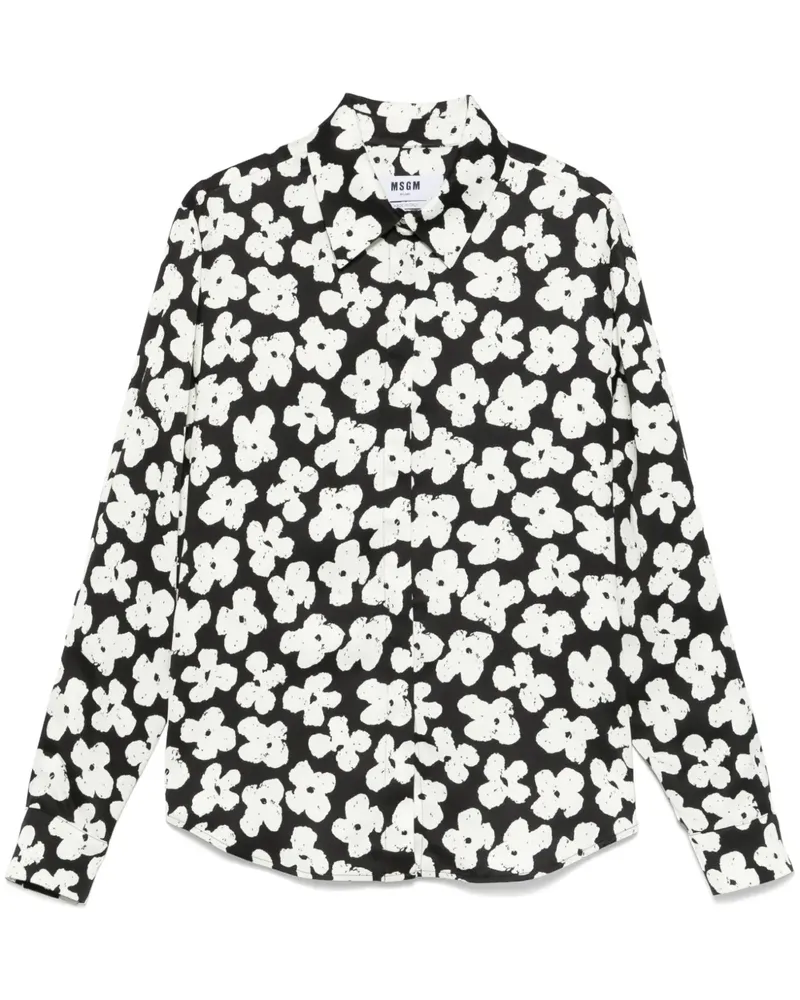 MSGM Hemd mit Blumen-Print - Schwarz Schwarz