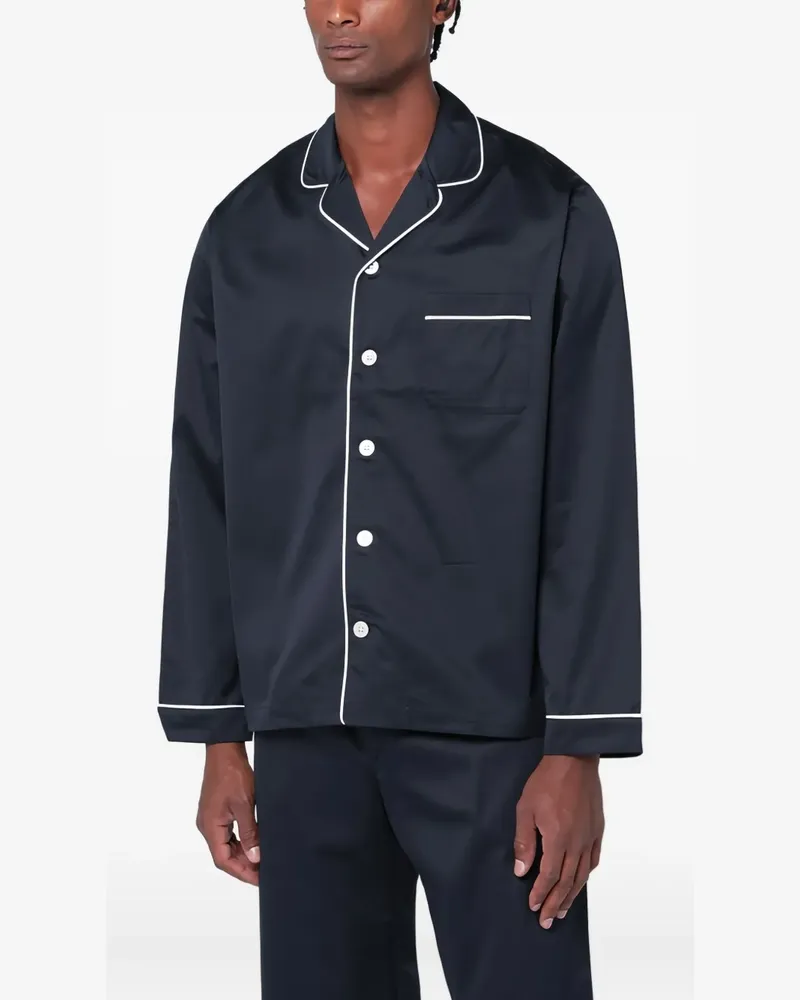 TEKLA Pyjama mit Paspeln - Blau Blau