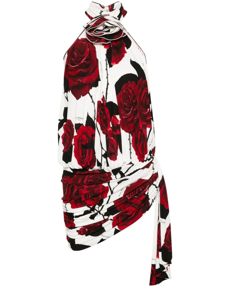 Balmain Minikleid mit Rosen-Print - Weiß Weiß