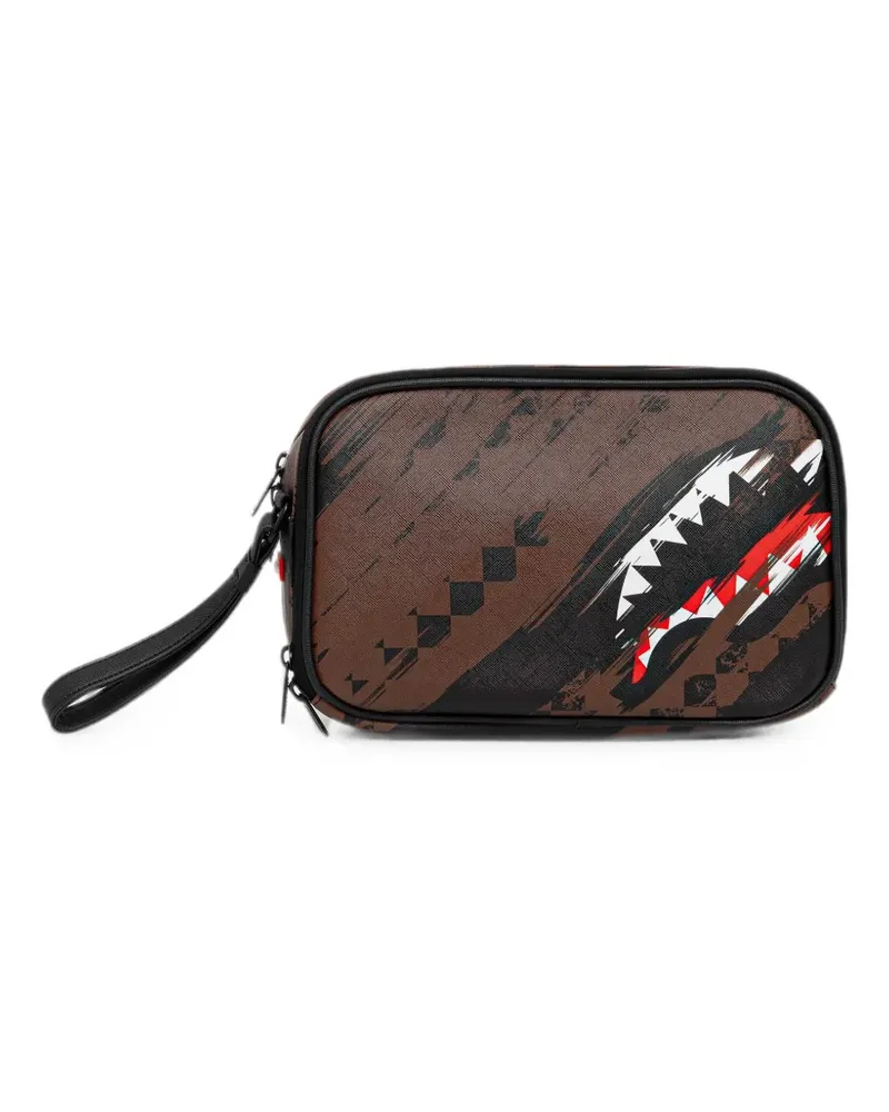 Sprayground Shark-print zip-around wash bag - Braun Braun