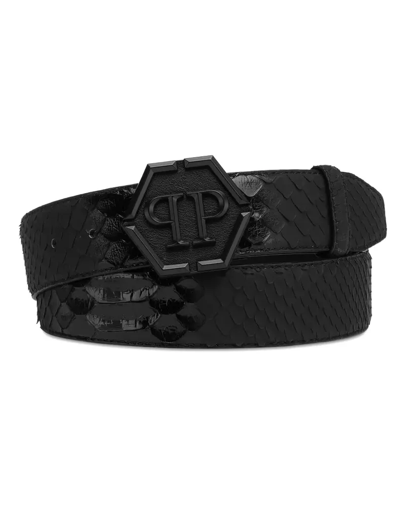 Philipp Plein python-leather logo-buckle belt - Schwarz Schwarz