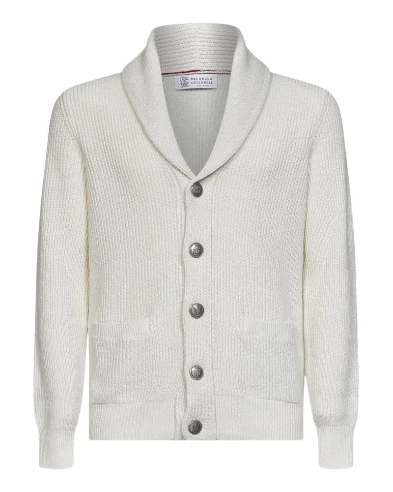 Brunello Cucinelli ribbed-knit shawl-collar cardigan - Weiß Weiß