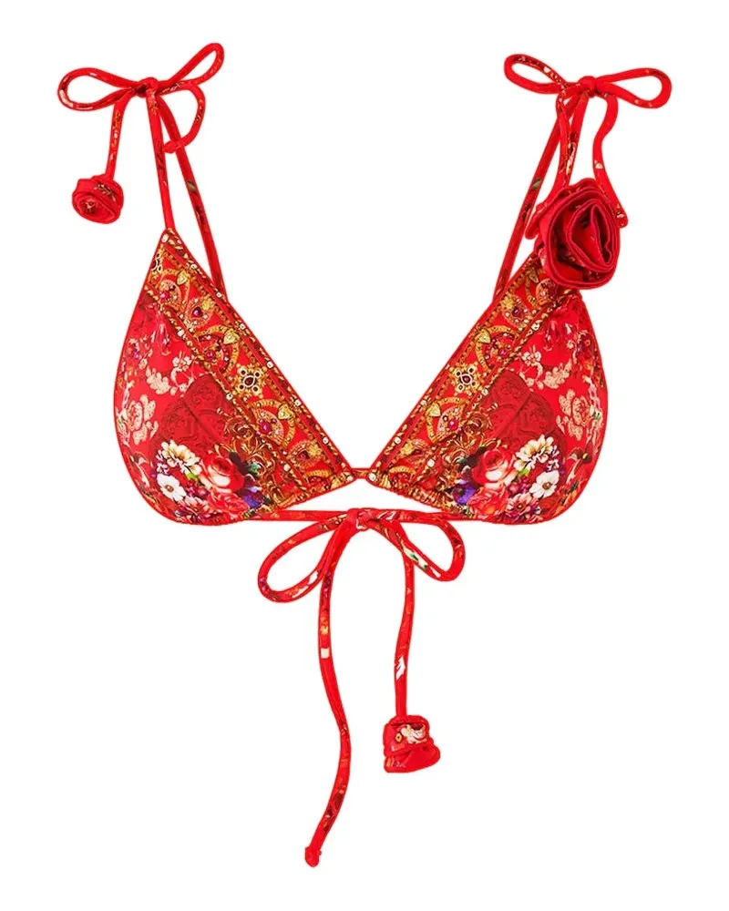 Camilla tie shoulder rosette bikini top - Rot Rot