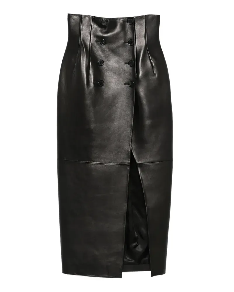 KHAITE double-breasted leather midi skirt - Schwarz Schwarz