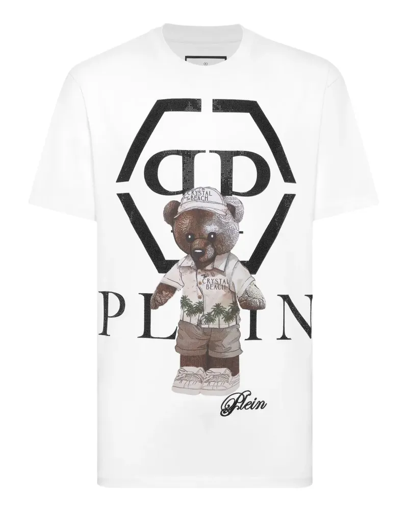 Philipp Plein T-Shirt mit kristallverziertem Teddy - Weiß Weiß