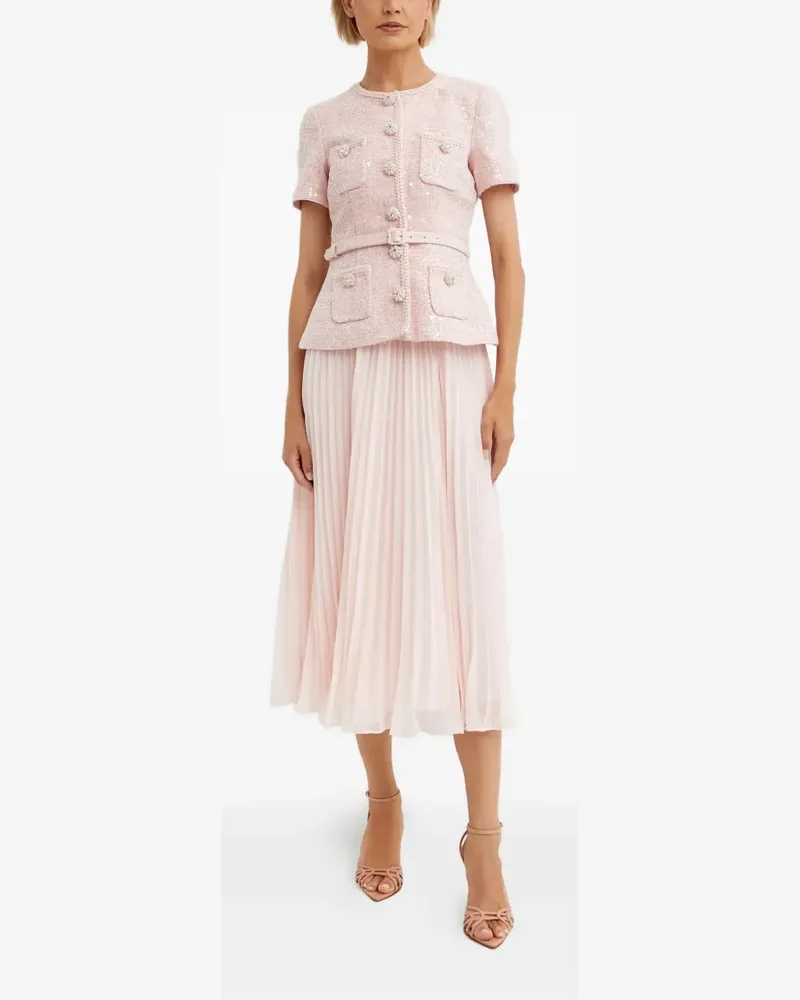 Self-Portrait Plissiertes Kleid mit Pailletten - Rosa Rosa