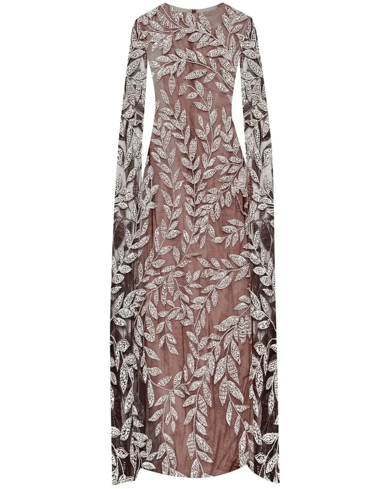 Oscar de la Renta Langärmeliges Kleid mit Kristallen - Nude Nude