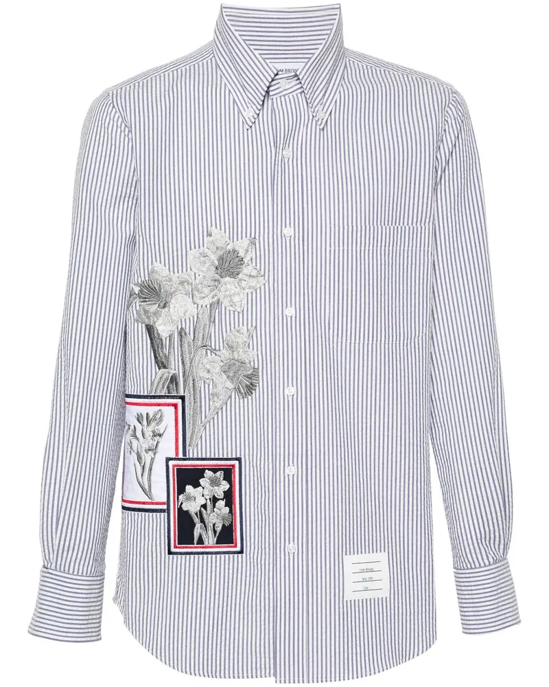 Thom Browne Gestreiftes Hemd mit Blumenstickerei - Blau Blau