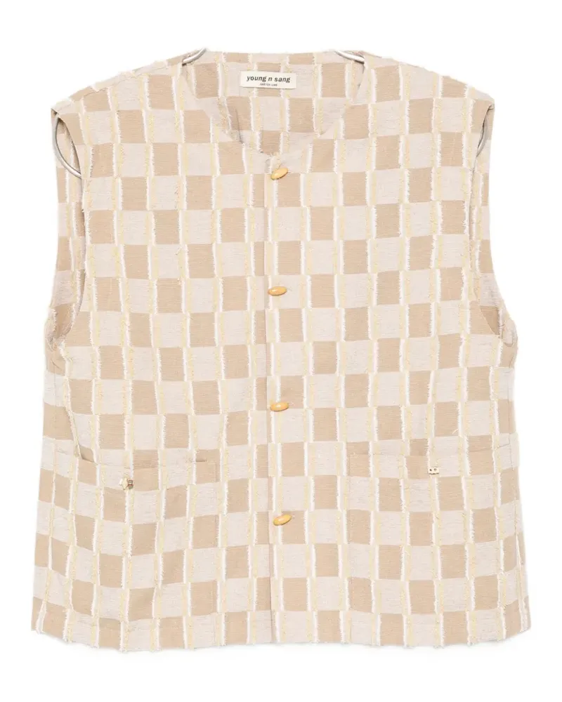 young n sang check-pattern button-up vest - Nude Nude
