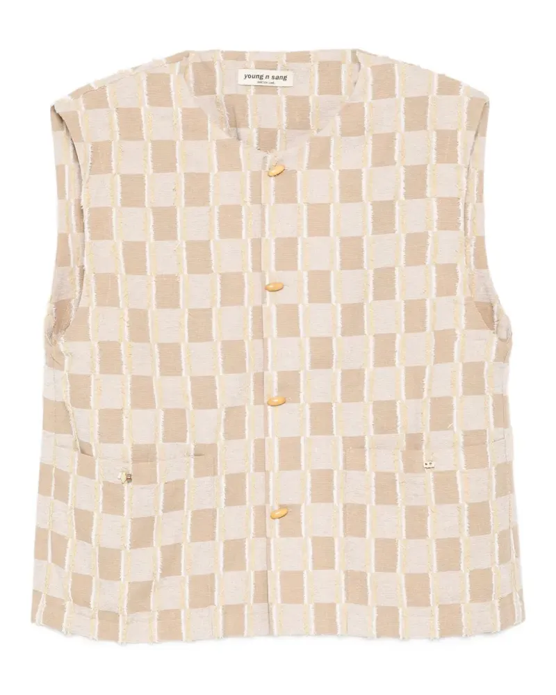 young n sang check-pattern button-up vest - Nude Nude
