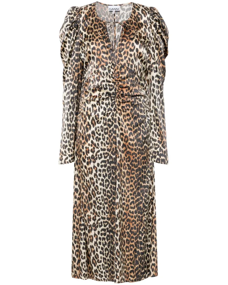 Ganni Kleid mit Leoparden-Print - Braun Braun