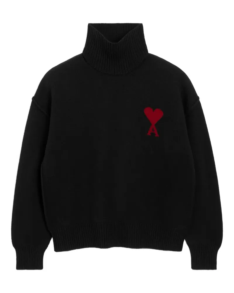 AMI Paris Stehkragen-Pullover mit Herz-Intarsie - Schwarz Schwarz
