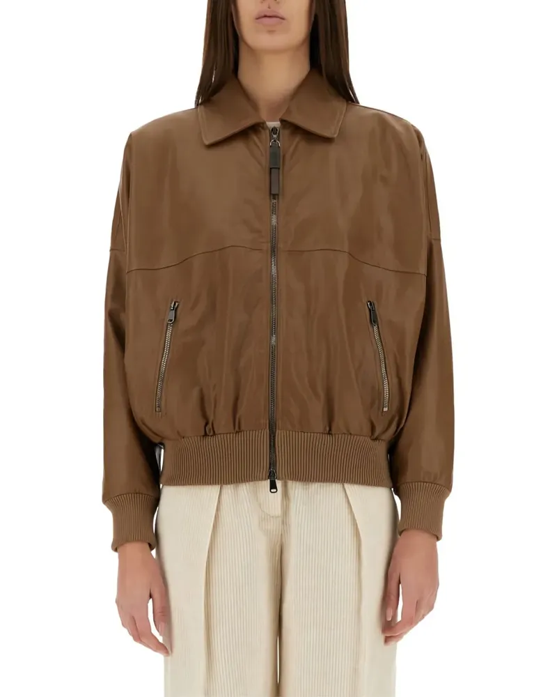 Brunello Cucinelli Reißverschluss-Jacke mit geripptem Saum - Braun Braun