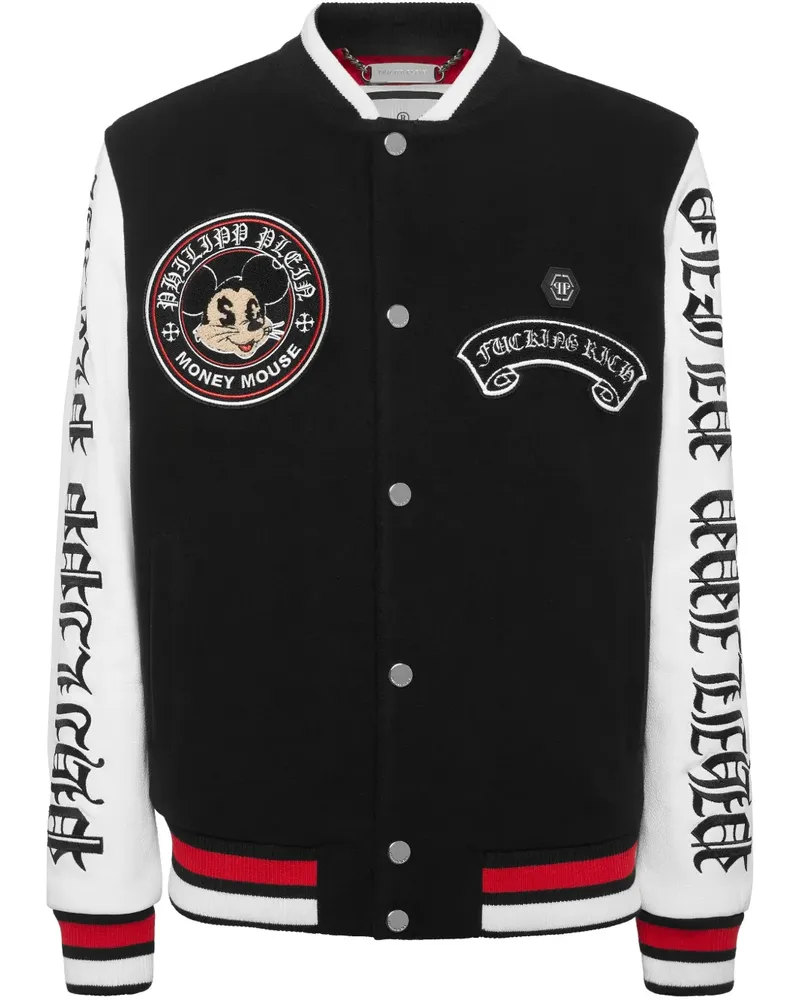 Philipp Plein Collegejacke mit Money-Mouse-Emblem - Schwarz Schwarz