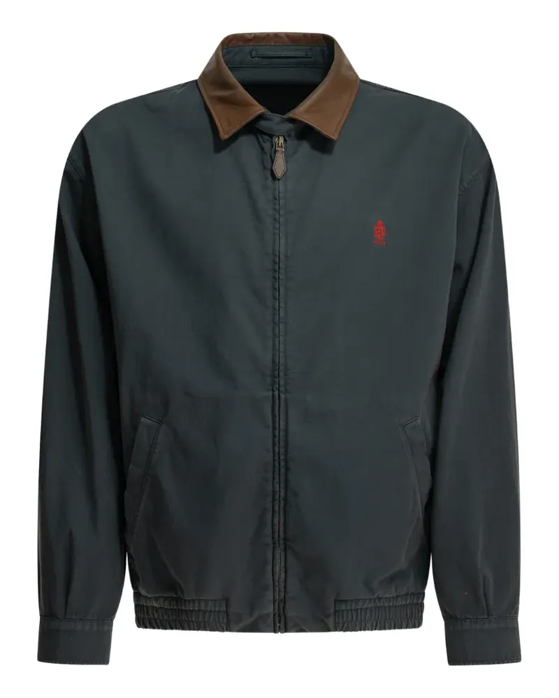 Prada logo-embroidered contrast-collar coat - Blau Blau