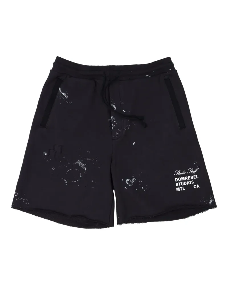 DOMREBEL Joggingshorts mit Farbklecks-Print - Schwarz Schwarz