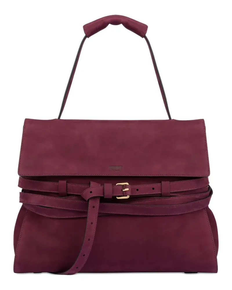 Moschino Mittelgroße Ti Me Schultertasche aus Wildleder - Rot Rot