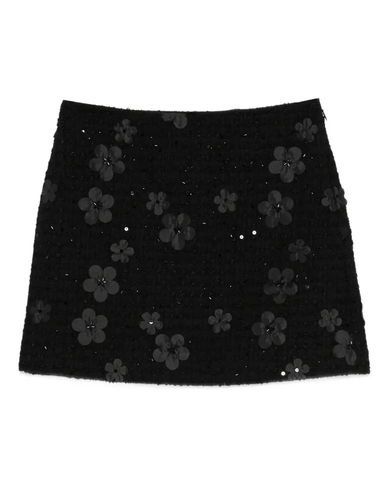 Twin-Set Bouclé-Minirock mit Blumendetail - Schwarz Schwarz