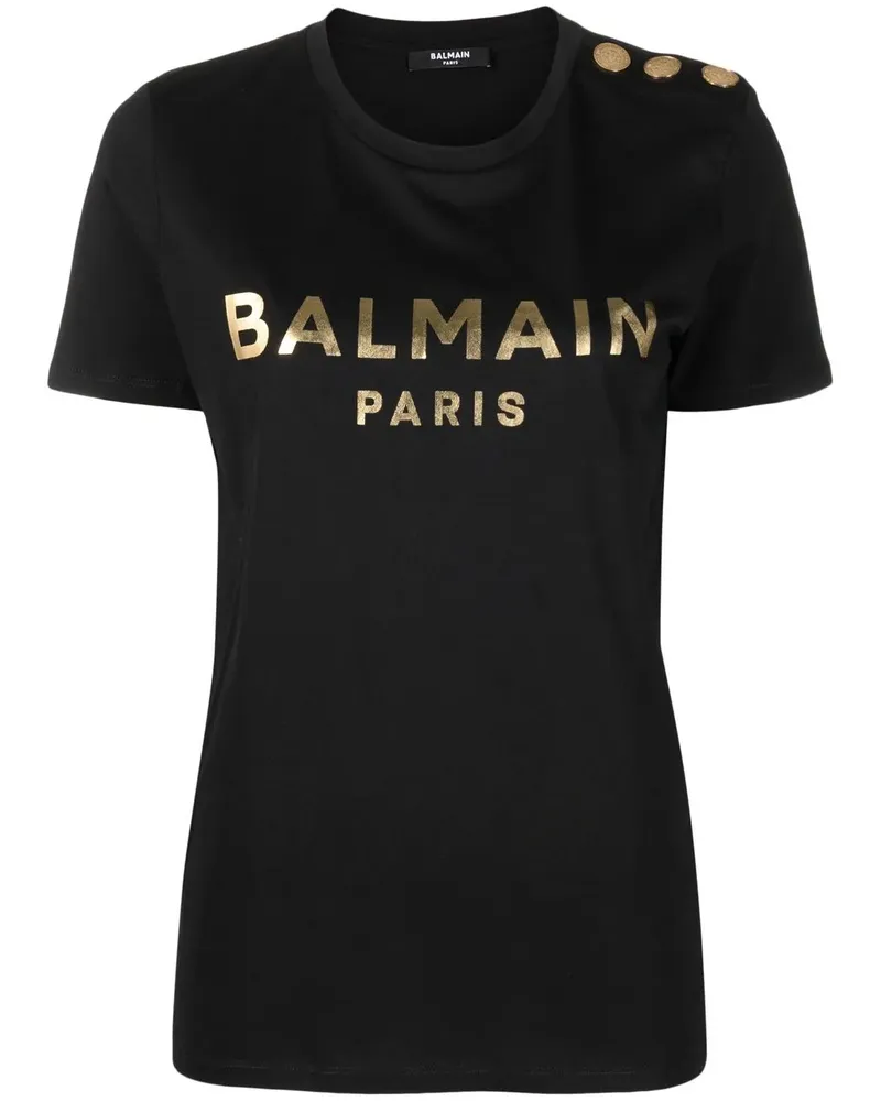 Balmain T-Shirt mit Logo-Print - Schwarz Schwarz
