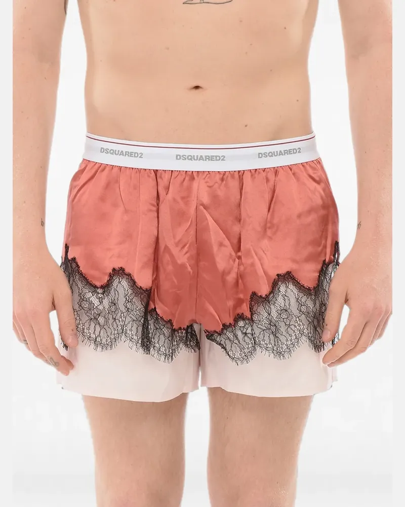 Dsquared2 lace-trim satin-panel boxers - Nude Nude