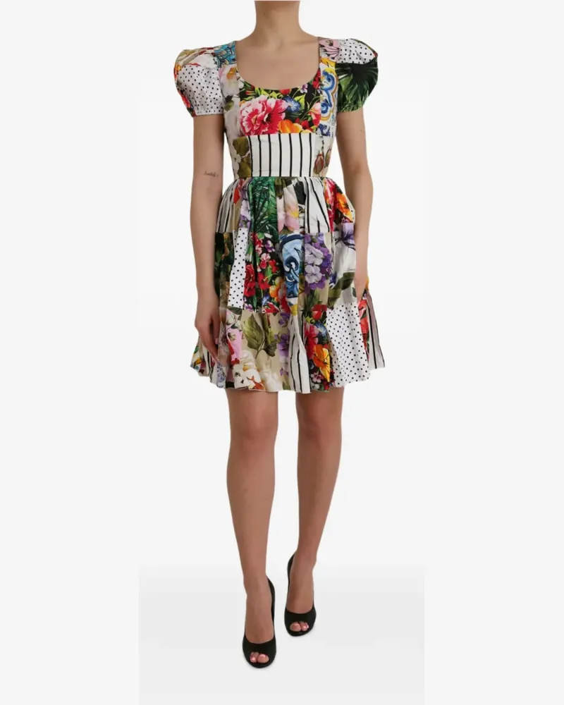 Dolce & Gabbana Patchwork-Kleid mit Blumenprint - Weiß Weiß