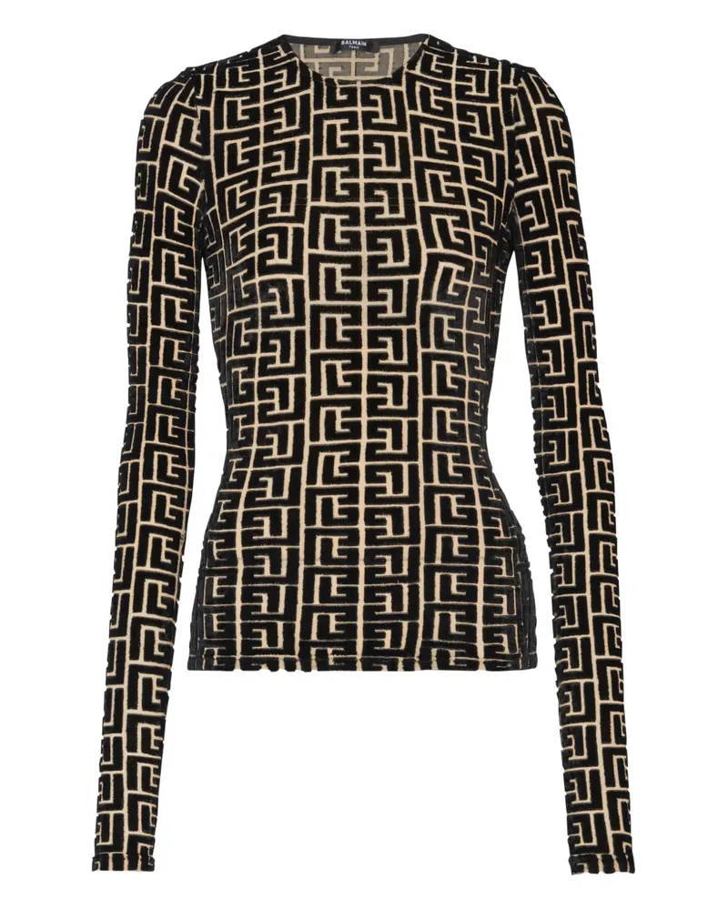 Balmain Oberteil mit Monogrammmuster - Schwarz Schwarz