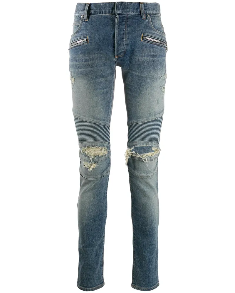 Balmain Schmale Distressed-Jeans - Blau Blau