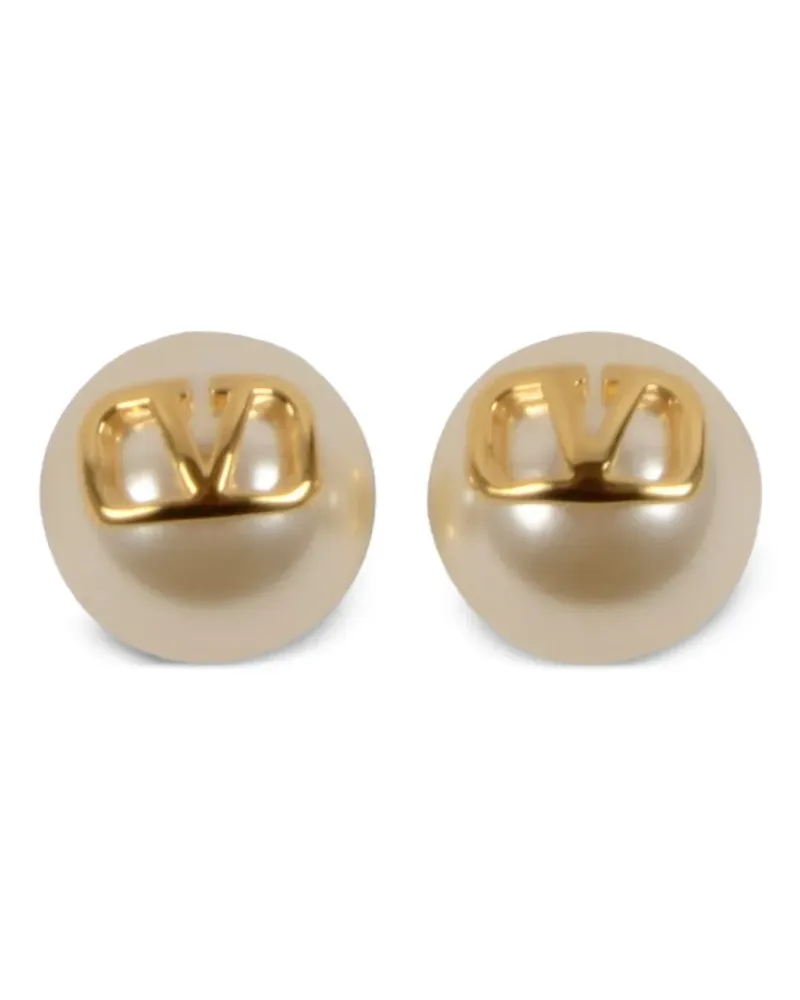 Valentino Garavani logo pearl stud earrings - Gold Gold