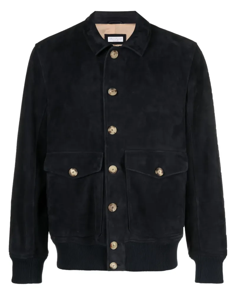 Brunello Cucinelli Lederjacke mit Knopfverschluss - Blau Blau