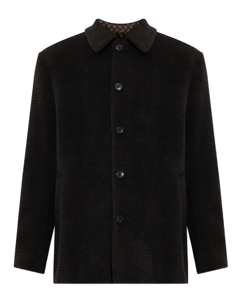 Etro wool and alpaca wool pea coat with check motif - Braun Braun