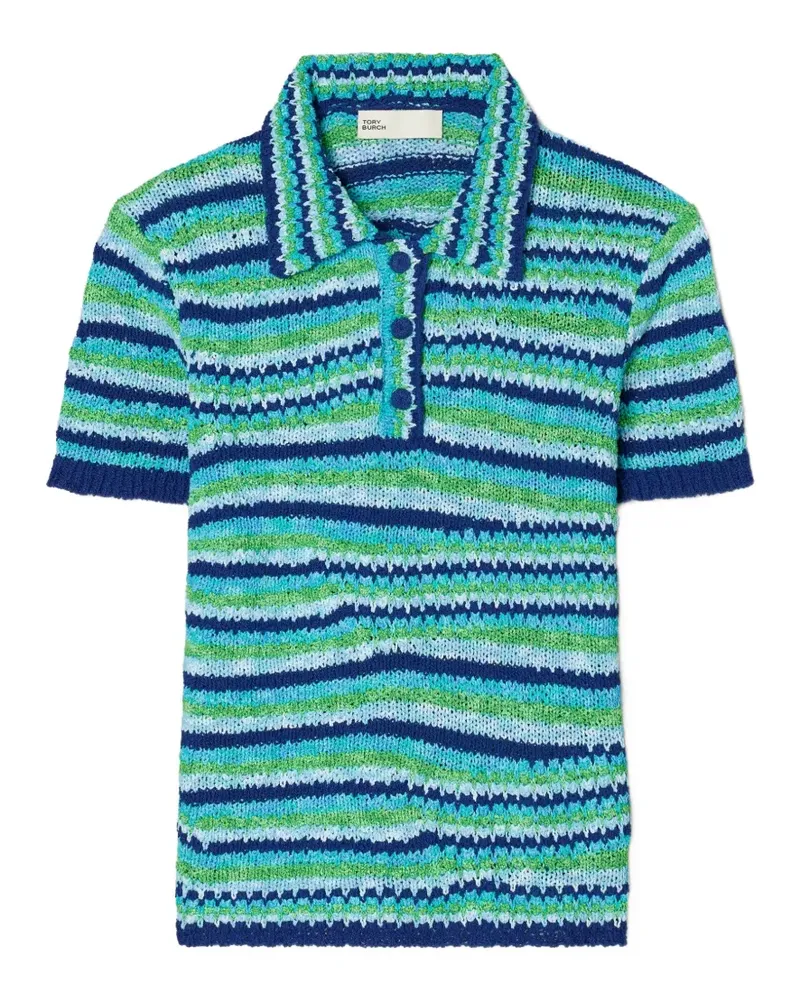 Tory Burch striped cotton polo - Blau Blau