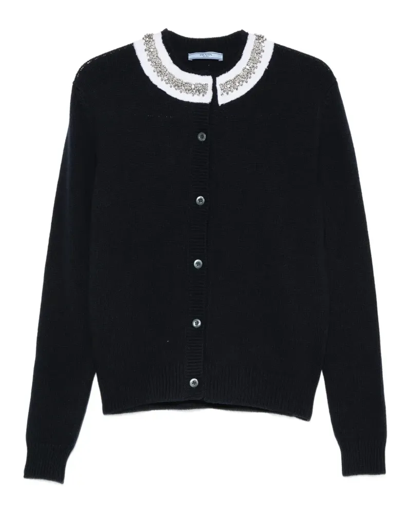 Prada crystal-embellished ruffled-collar cardigan - Blau Blau