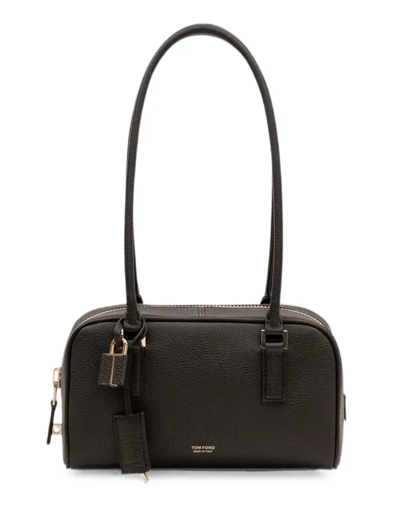 Tom Ford Schultertasche aus gekörntem Leder mit Vorhängeschloss - Schwarz Schwarz