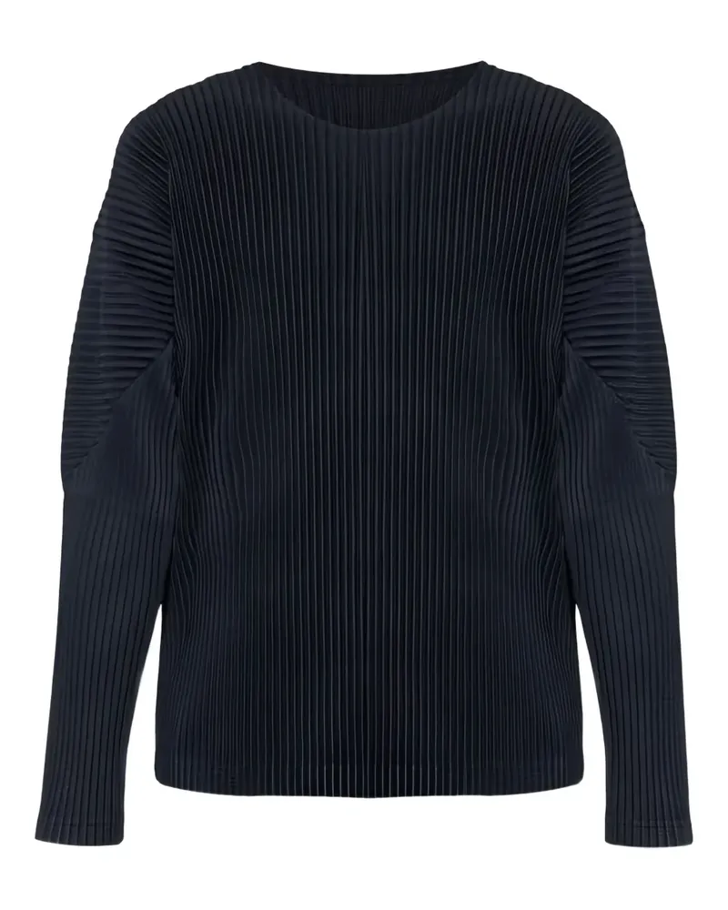 Issey Miyake Plissiertes Langarmshirt - Blau Blau