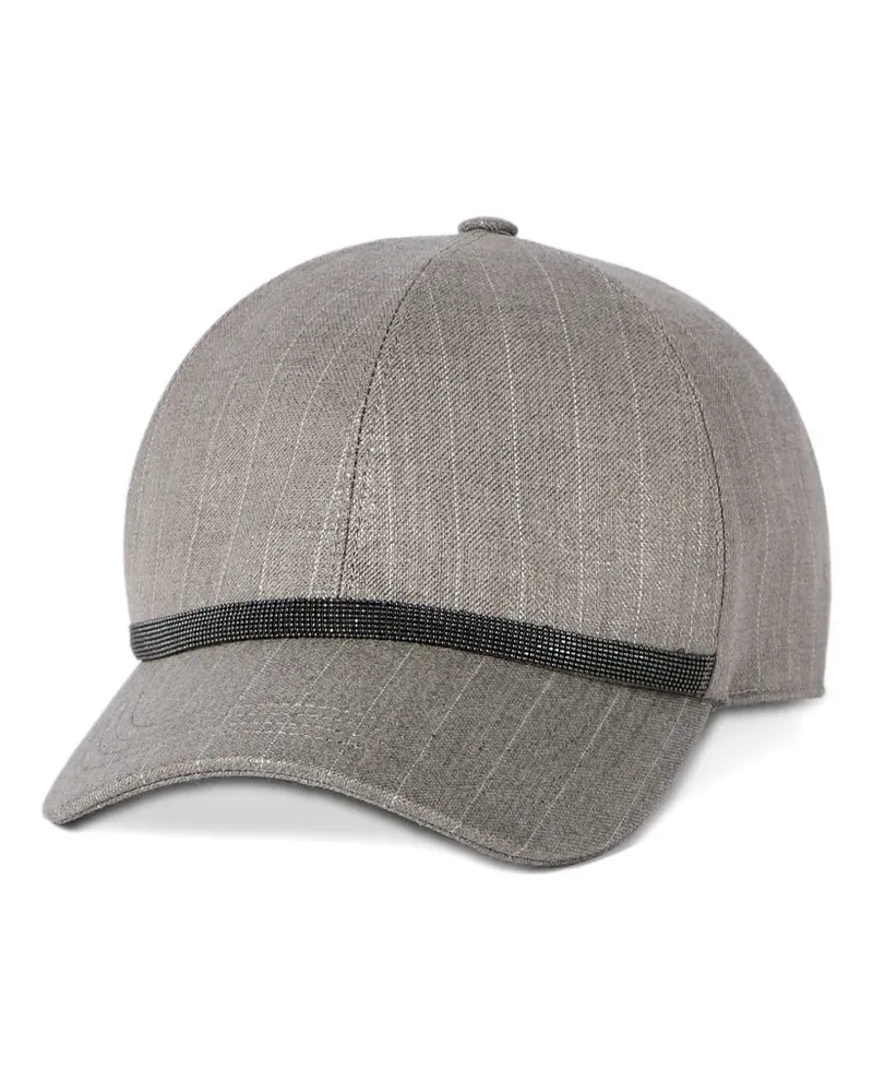 Brunello Cucinelli sparkling virgin-wool pinstripe baseball cap with shiny band - Grau Grau