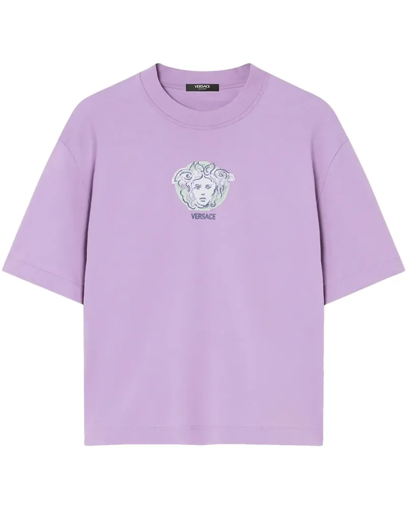 Versace Besticktes Painted Medusa T-Shirt - Violett Violett